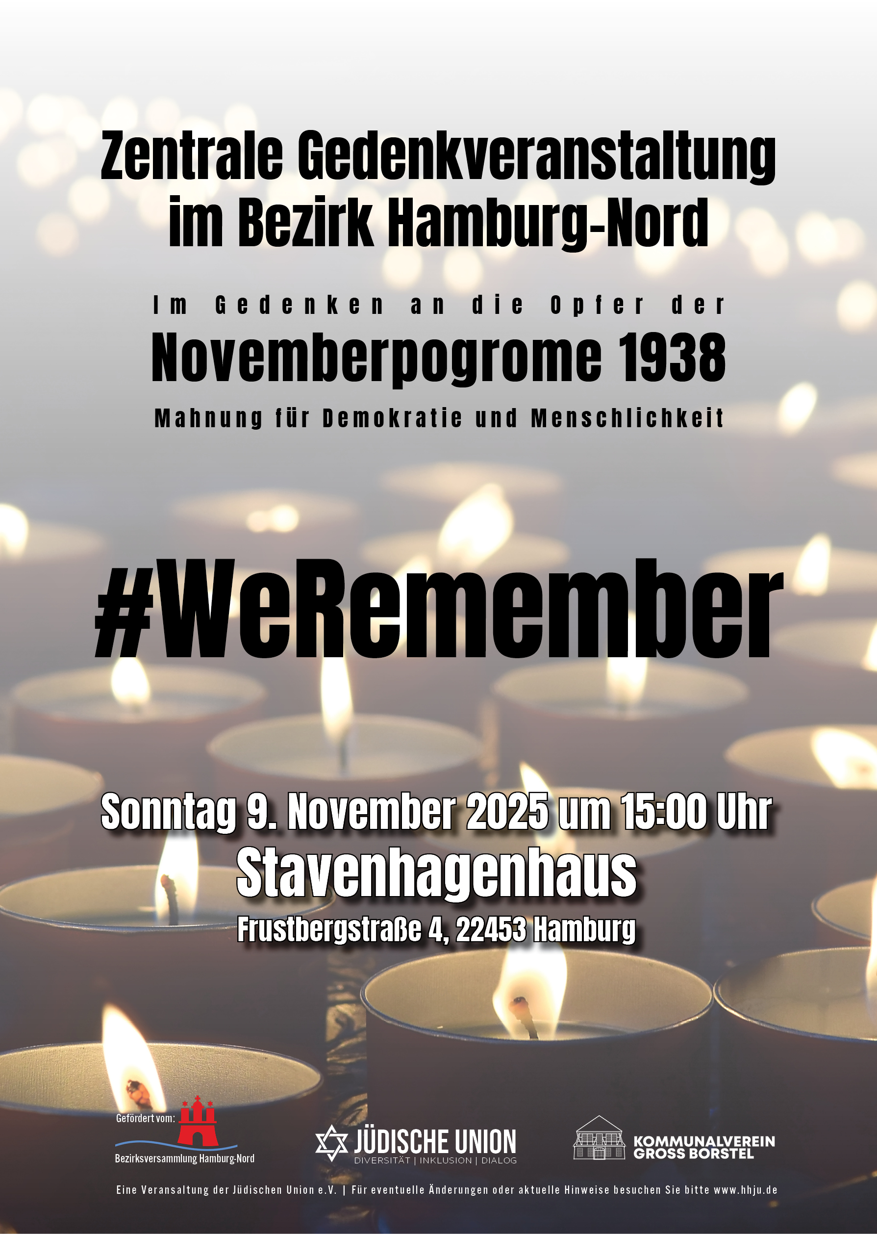 Gedenkveranstaltung 9 November Stavenhagenhaus Plakart a3 Zentrale Gedenkveranstaltung in Hamburg-Nord im Gedenken an die Opfer der Novemberpogrome 1938