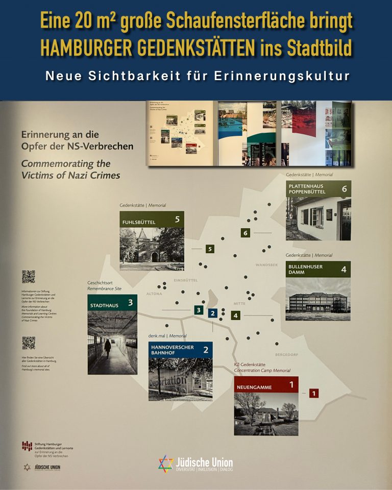 Eine 20 m² große Schaufensterfläche bringt Hamburger Gedenkstätten ins Stadtbild
